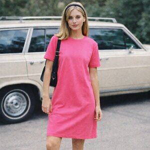 Vintage 80s 90s Lands’ End Coral Tee Shirt Dress Minimal Casual M 10–12